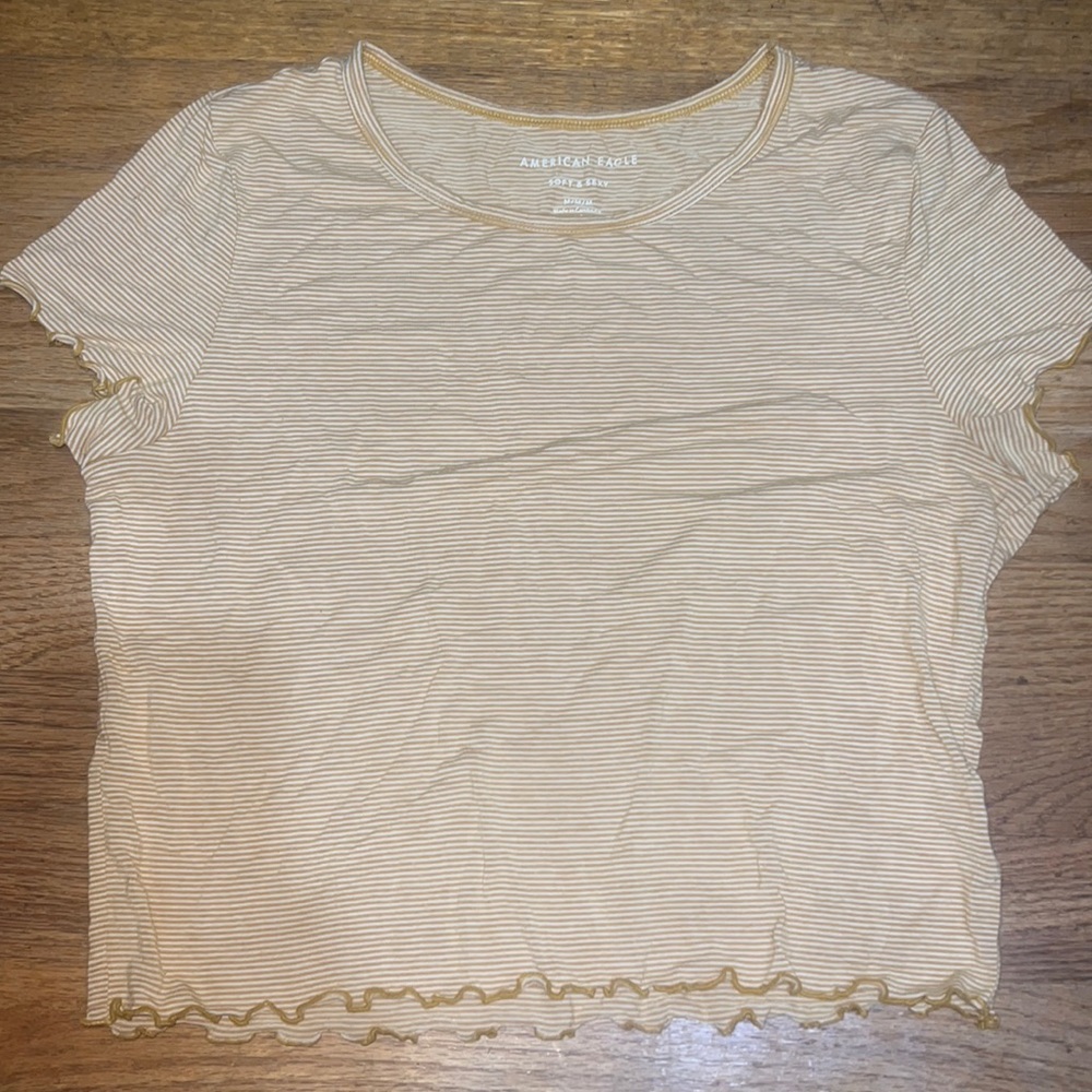 mustard yellow and white stripped shirt